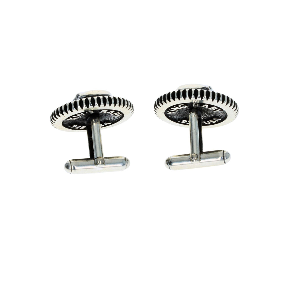Pair of bandit cufflinks on a white background back
