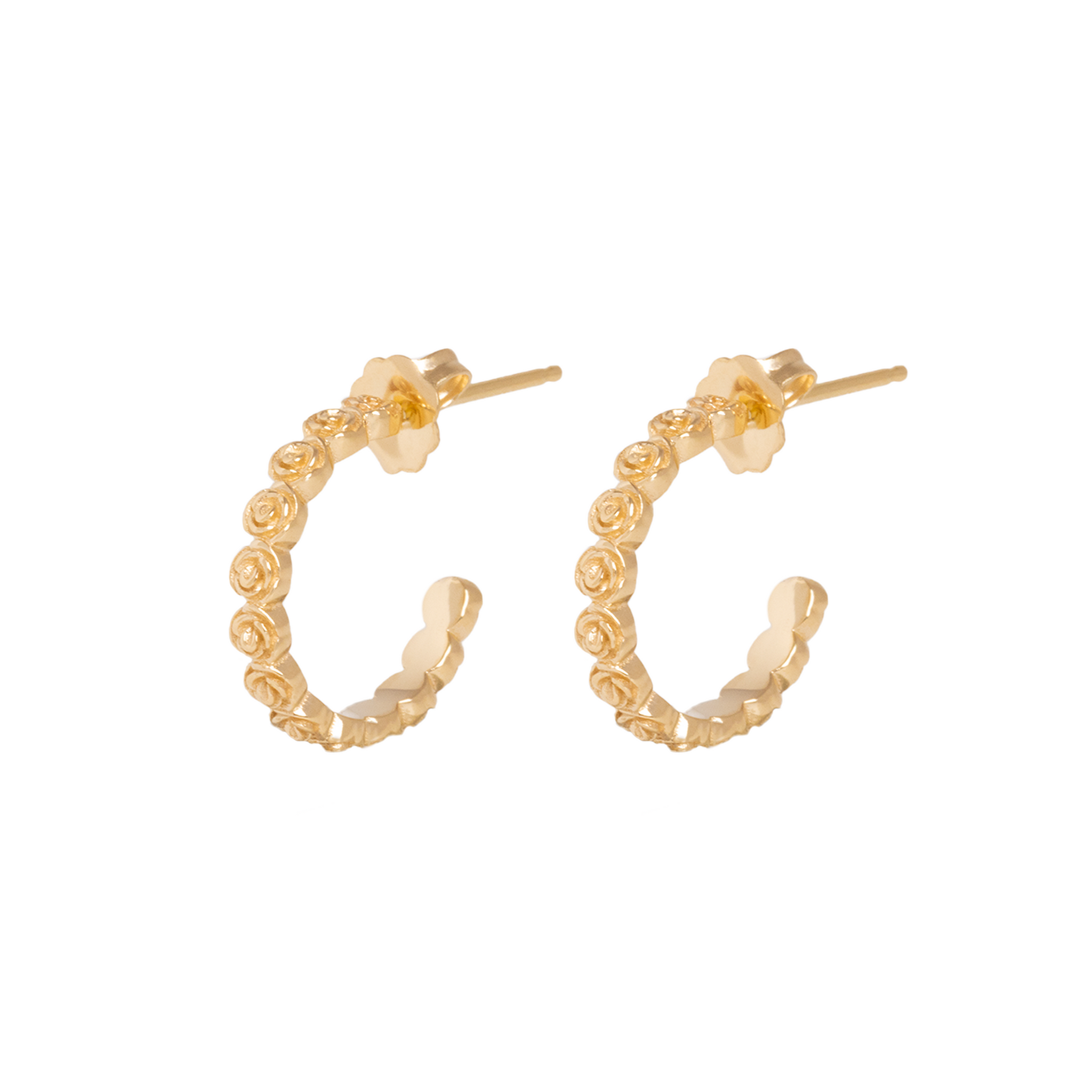 10K Gold Super Micro Rose Earrings on white background 3/4 view