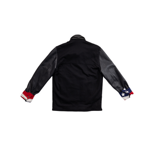 Denim Jacket w/ Leather Sleeves Flag Lined Custom Cuff back
