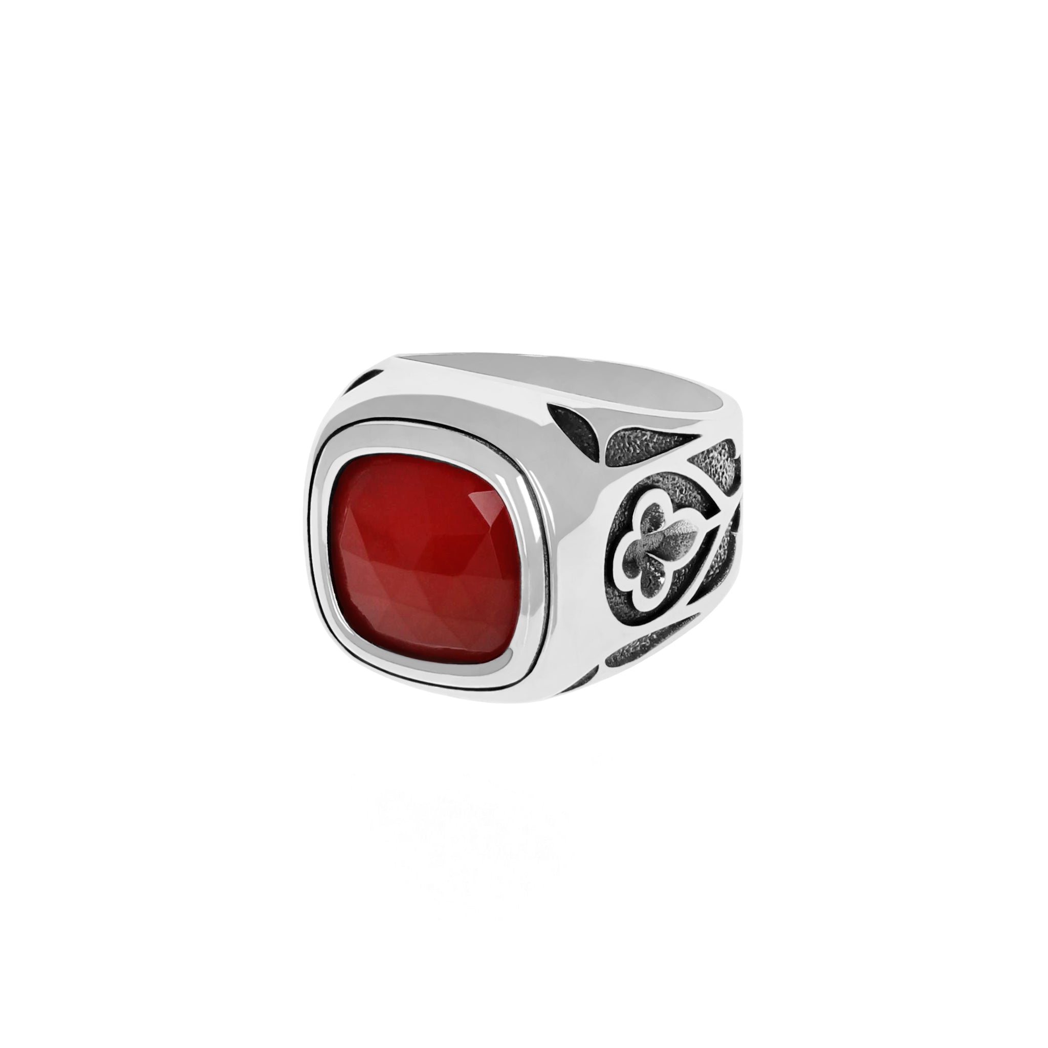 Rounded Square Carnelian Stone Ring w/ Relic Cross Detail