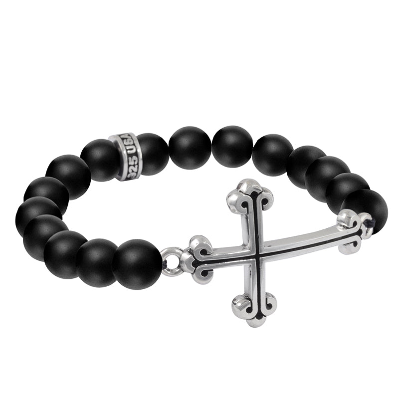 Navy Blue Religious Bracelet with Silver Cross