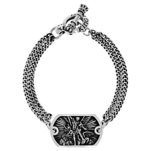 Product shot Saint Michael Double Curb link Chain Bracelet w/ T-Bar and Toggle