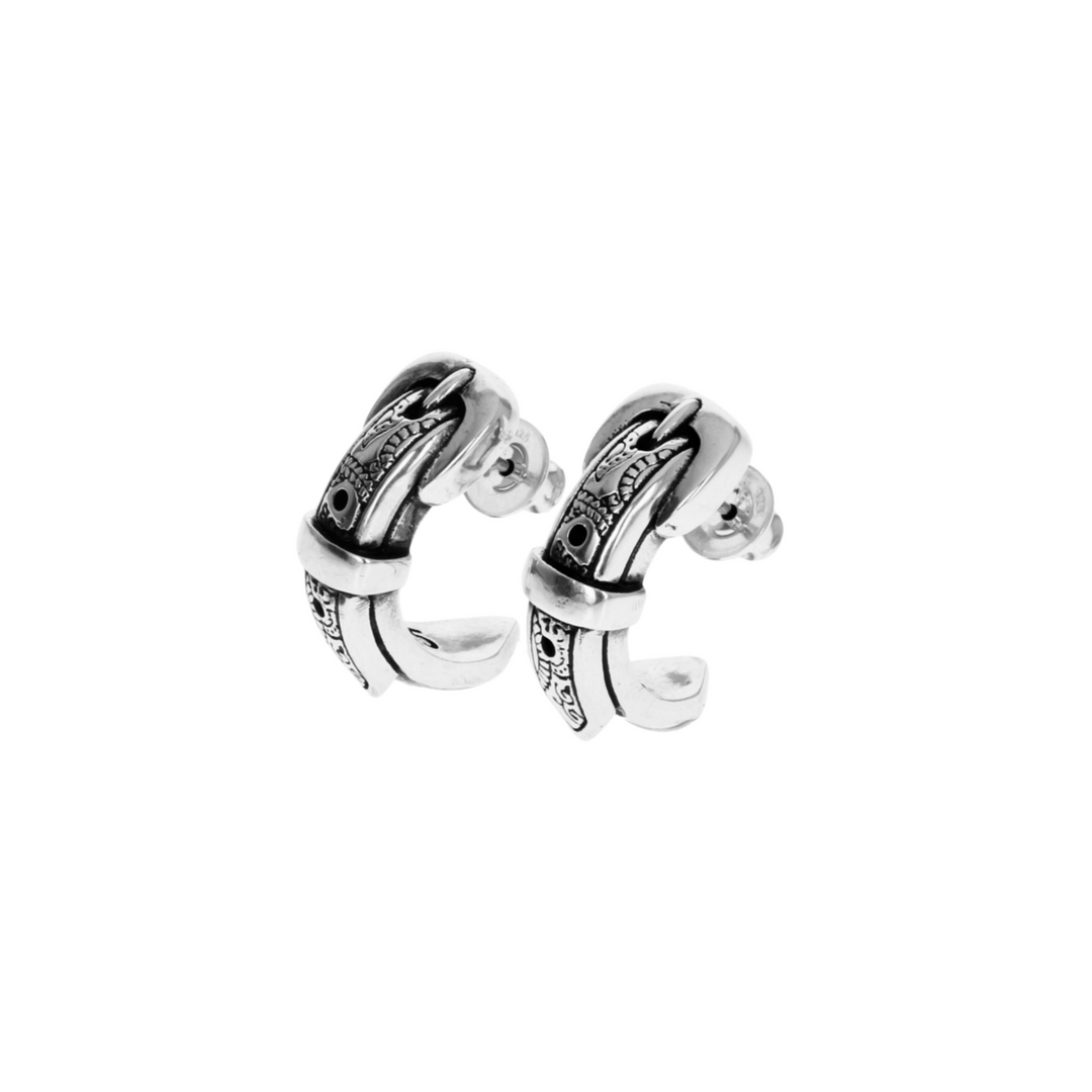 Paisley Belt Earrings on white background 3/4 view