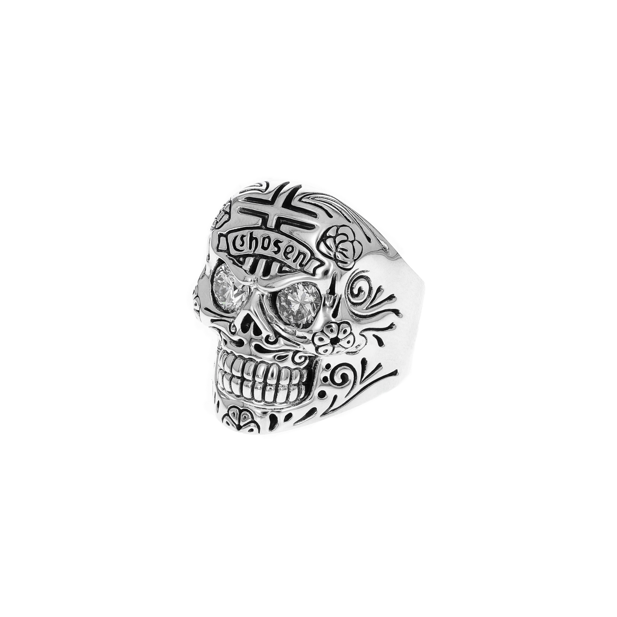 Skull Ring with Chosen Cross Detail Diamond Eyes (20th anniversary edition)