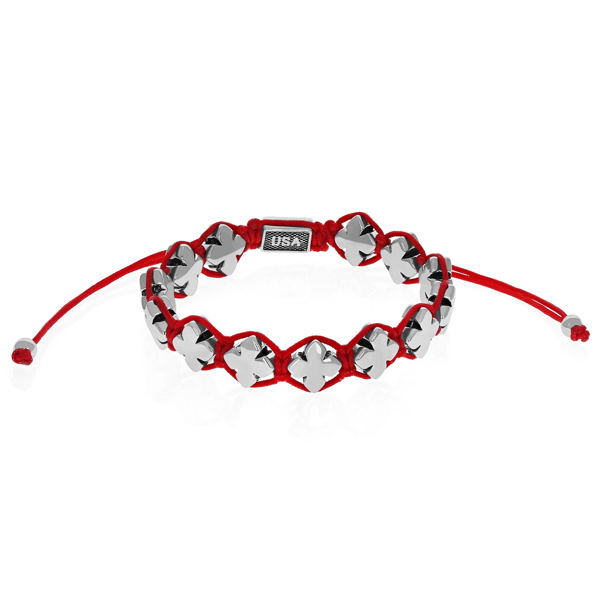 RED Macrame Bracelet w/ HIGH POLISH Alloy MB Crosses