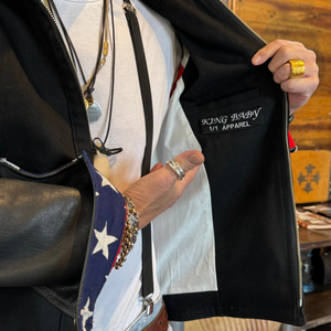 Denim Jacket w/ Leather Sleeves Flag Lined Custom Cuff King Baby 1/1 apparel
