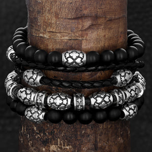 Double Wrapped Leather Bracelet with Motif Barrel Beads