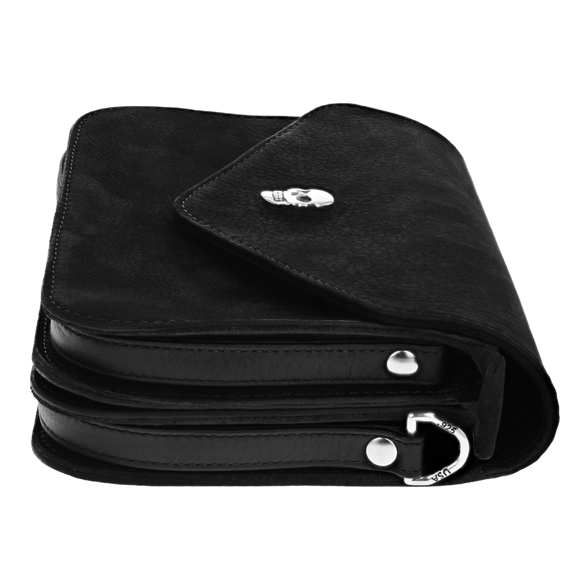 Leather Convertible Crossbody Bag w/ Skull Snap