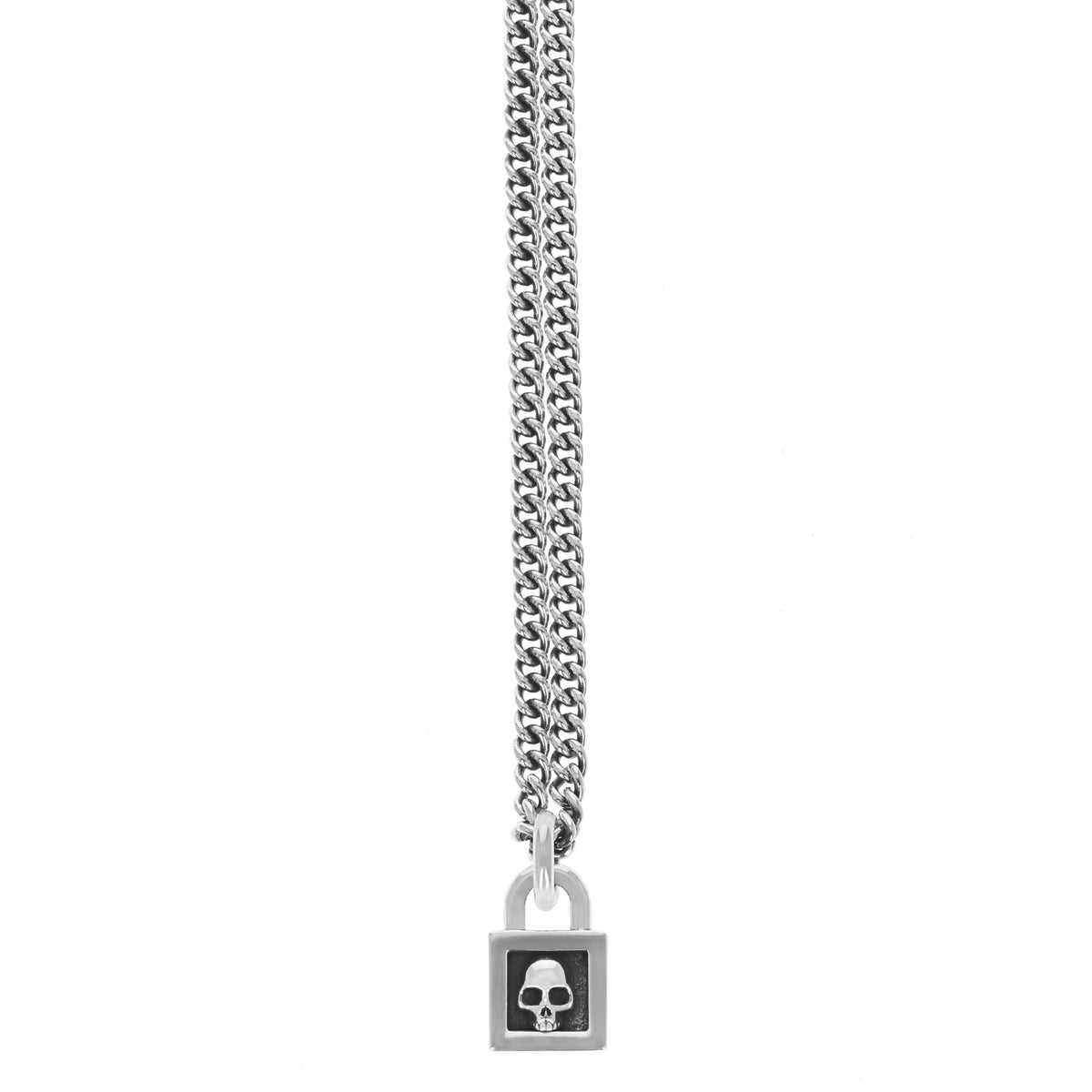Skull Key and Lock Necklace Handmade in Sterling Silver With