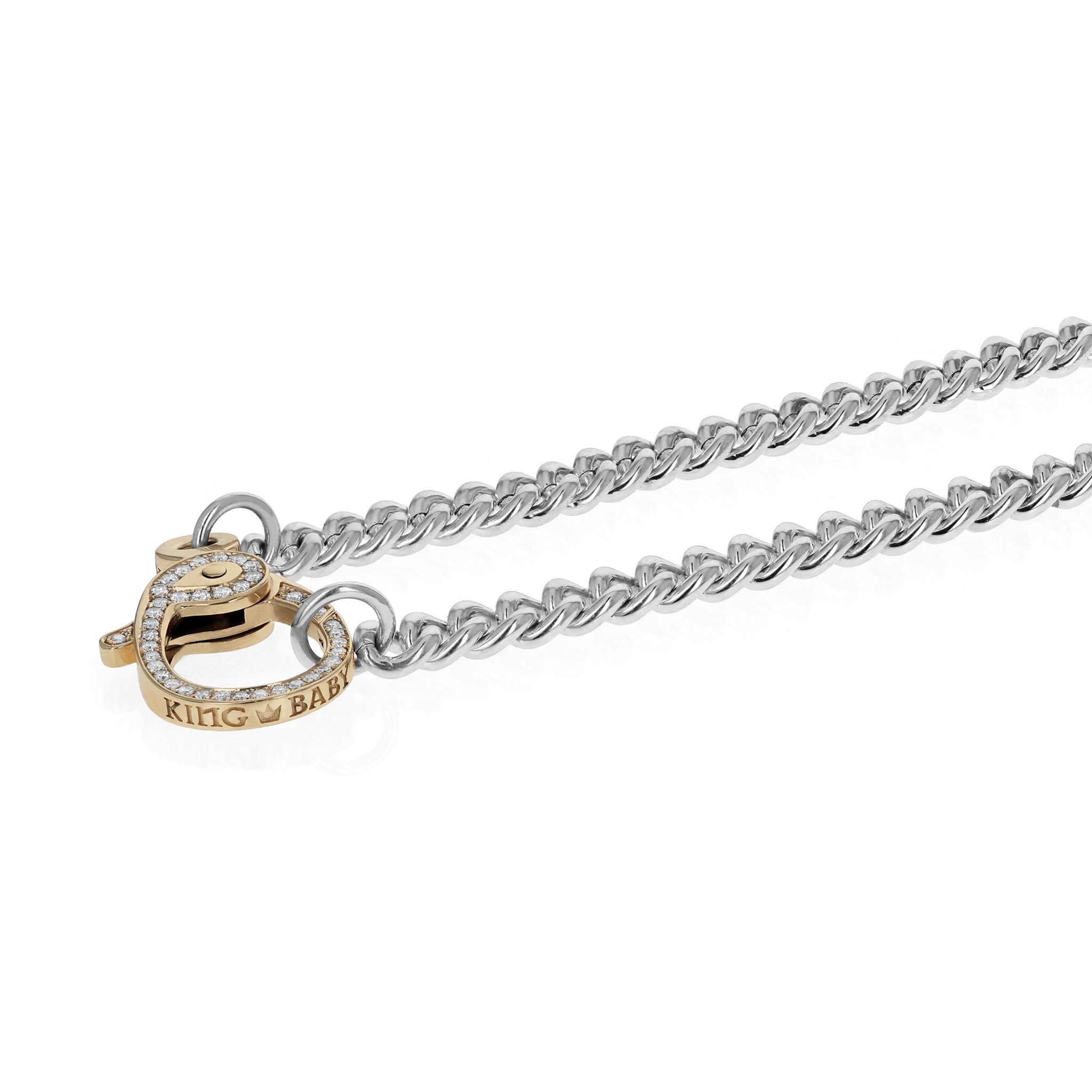 Large Curb Chain with Large 10K Gold and Double Sided Pave Diamond Lobster Clasp