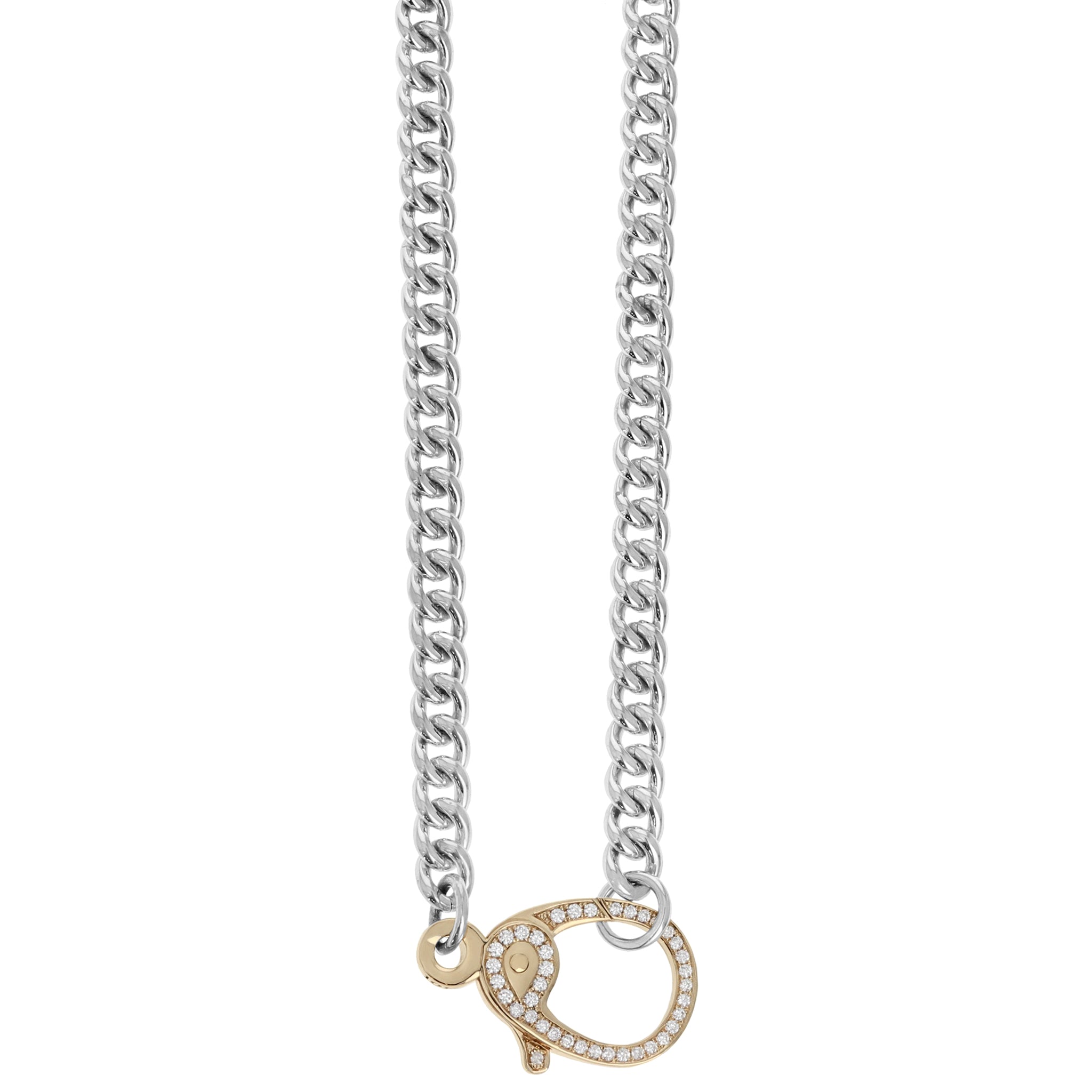 Large Curb Chain with Large 10K Gold and Double Sided Pave Diamond Lobster Clasp