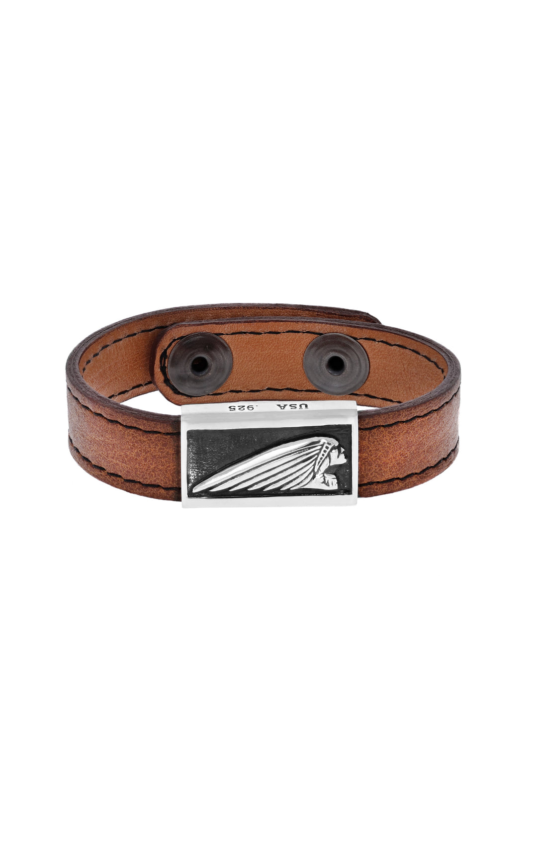 King Baby Leather Bracelet with Indian Motorcycle Headdress Logo