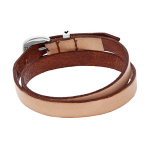 Back of Brown Double Wrap Leather Bracelet with Silver Buckle and Stars on the Keeper