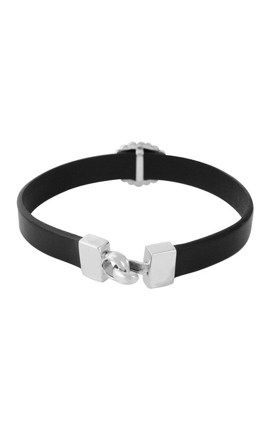 Black Leather Bracelet with Star Concho