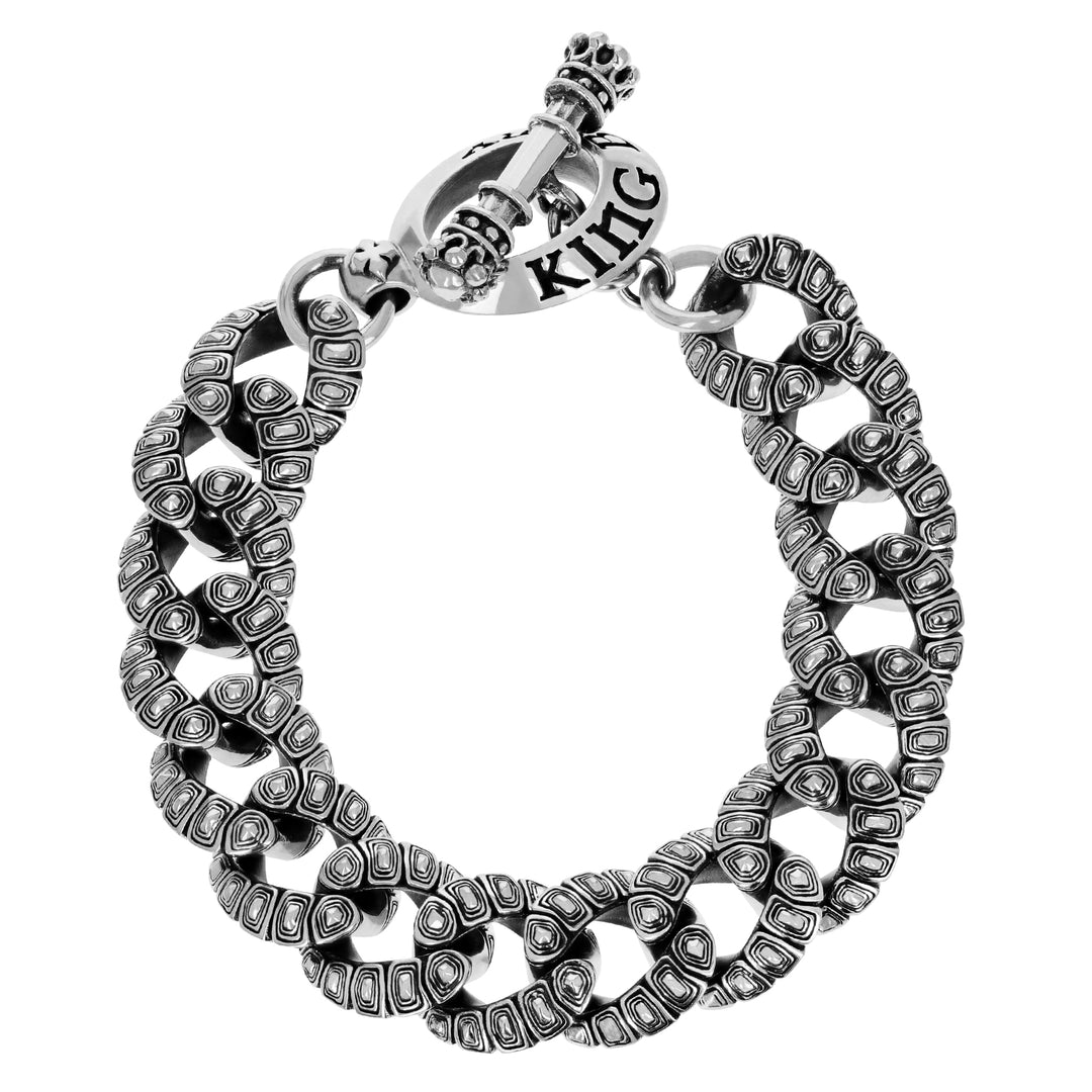 Product shot of Silver Tortoise Link Bracelet w/ T-Bar and Toggle