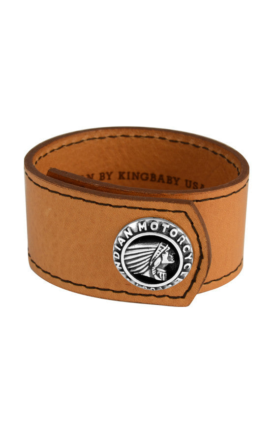 Brown Leather Cuff with Indian Logo Silver Button