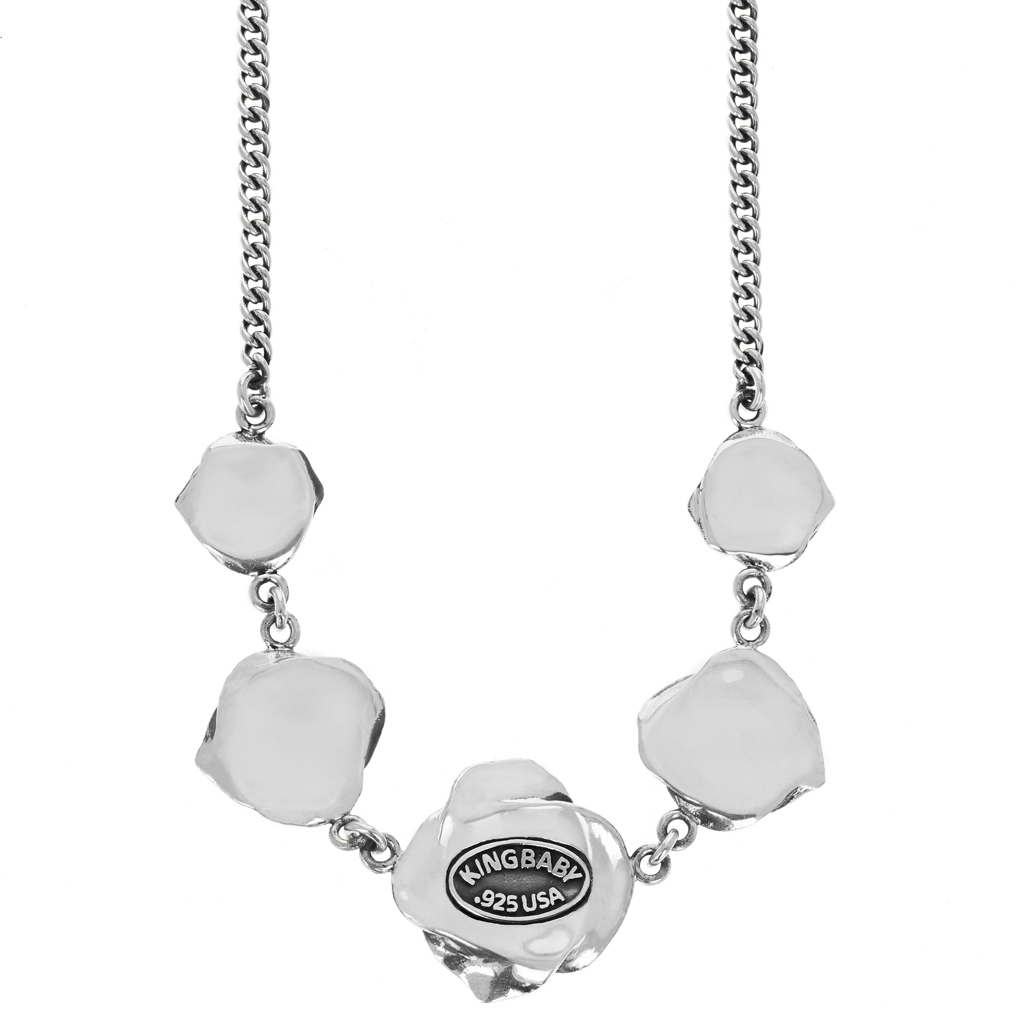 Curblink Chain Necklace with Five Silver Roses