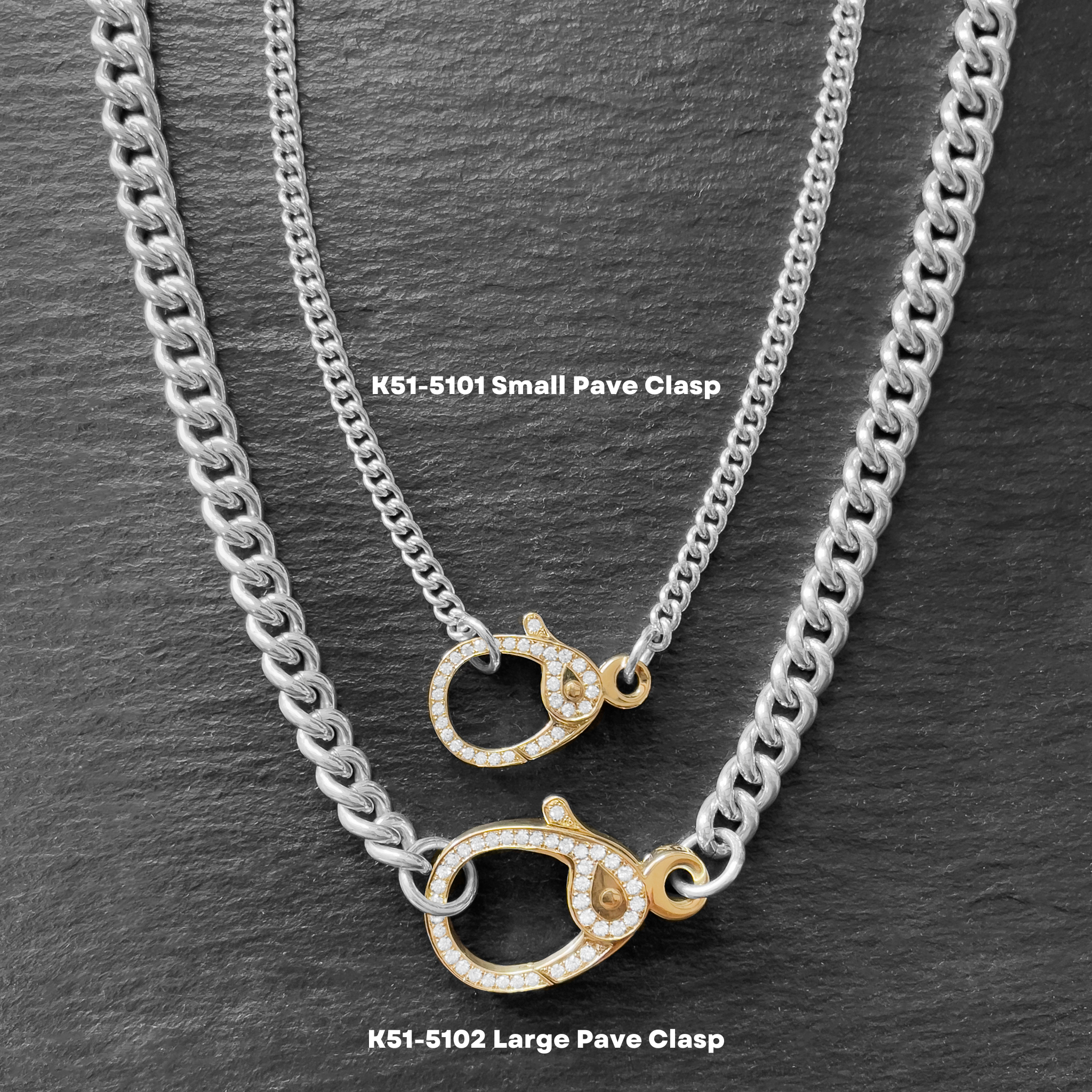 Fine Curb Chain with Small 10K Gold and Double Sided Pave Diamond Lobster Clasp