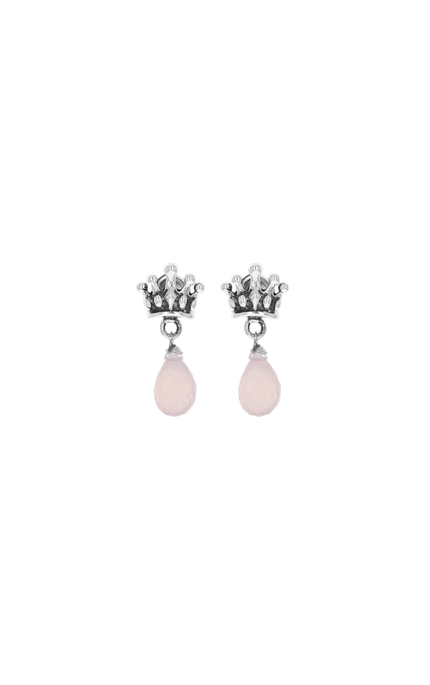 king baby womens crowned heart earrings with rose quartz tear drop