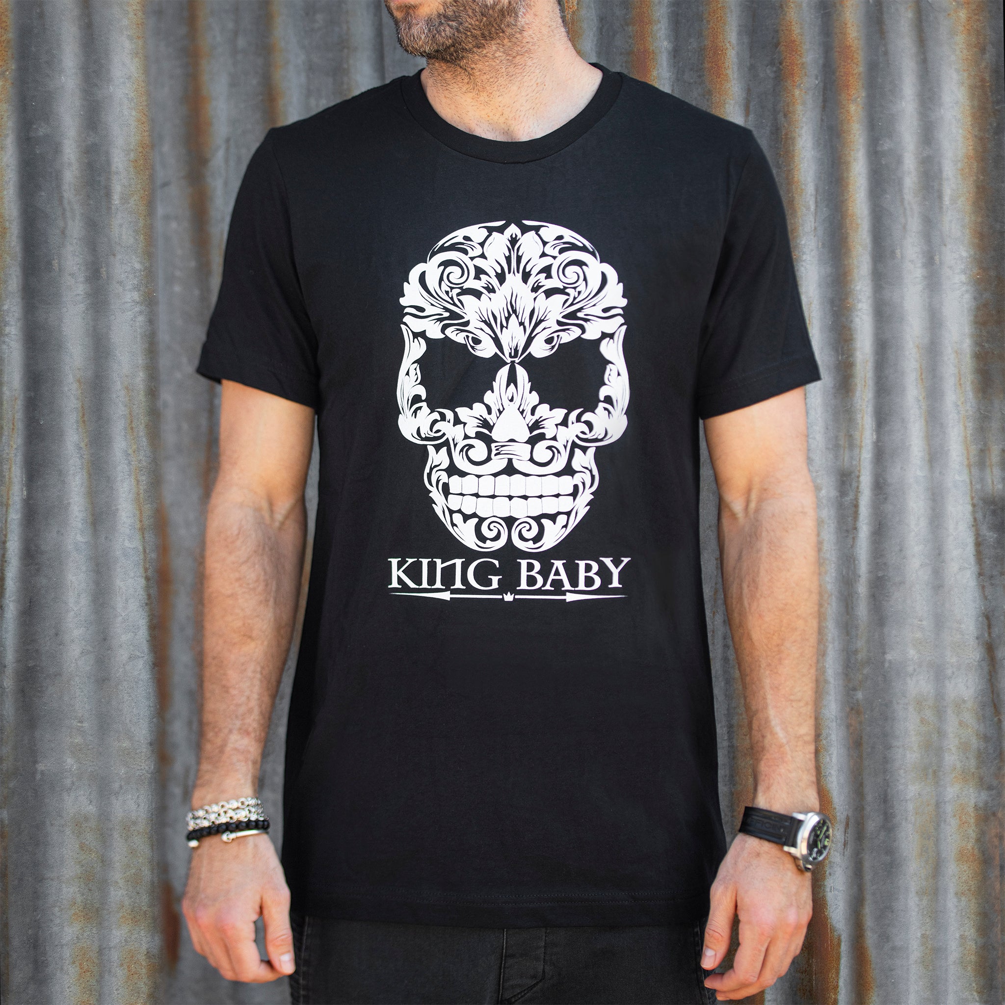 Baroque Skull and Logo Short Sleeve Tee Shirt