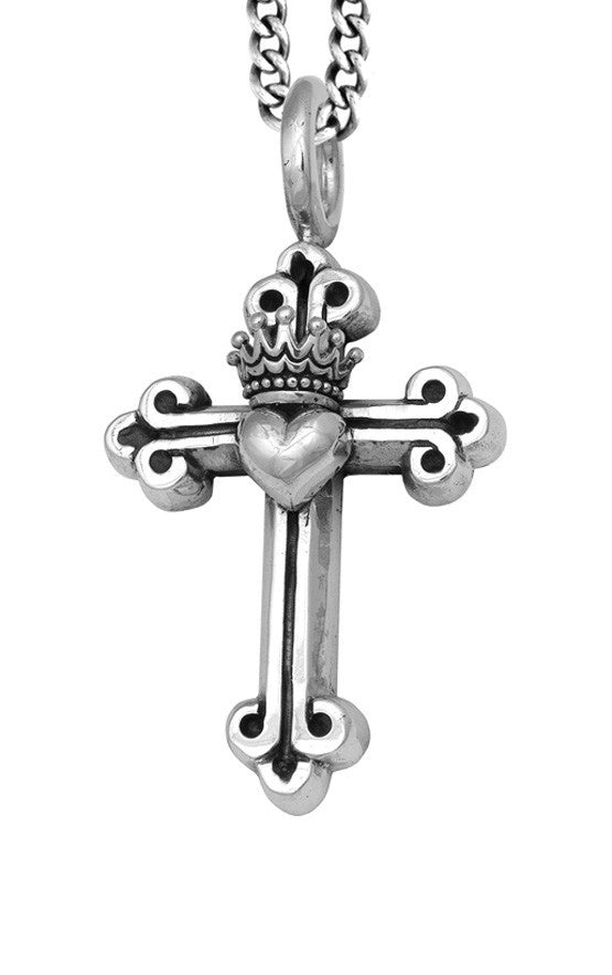 King Baby Traditional Cross Crowned Heart Pendant