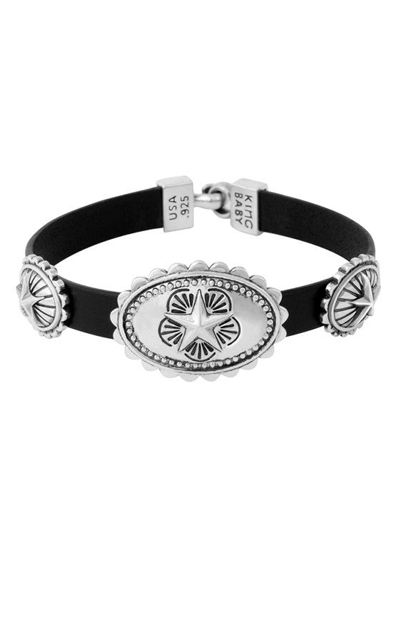 Leather Bracelet with Three Star Conchos