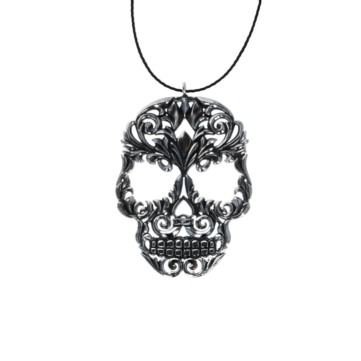 Baroque Skull Ornament on white background black cord