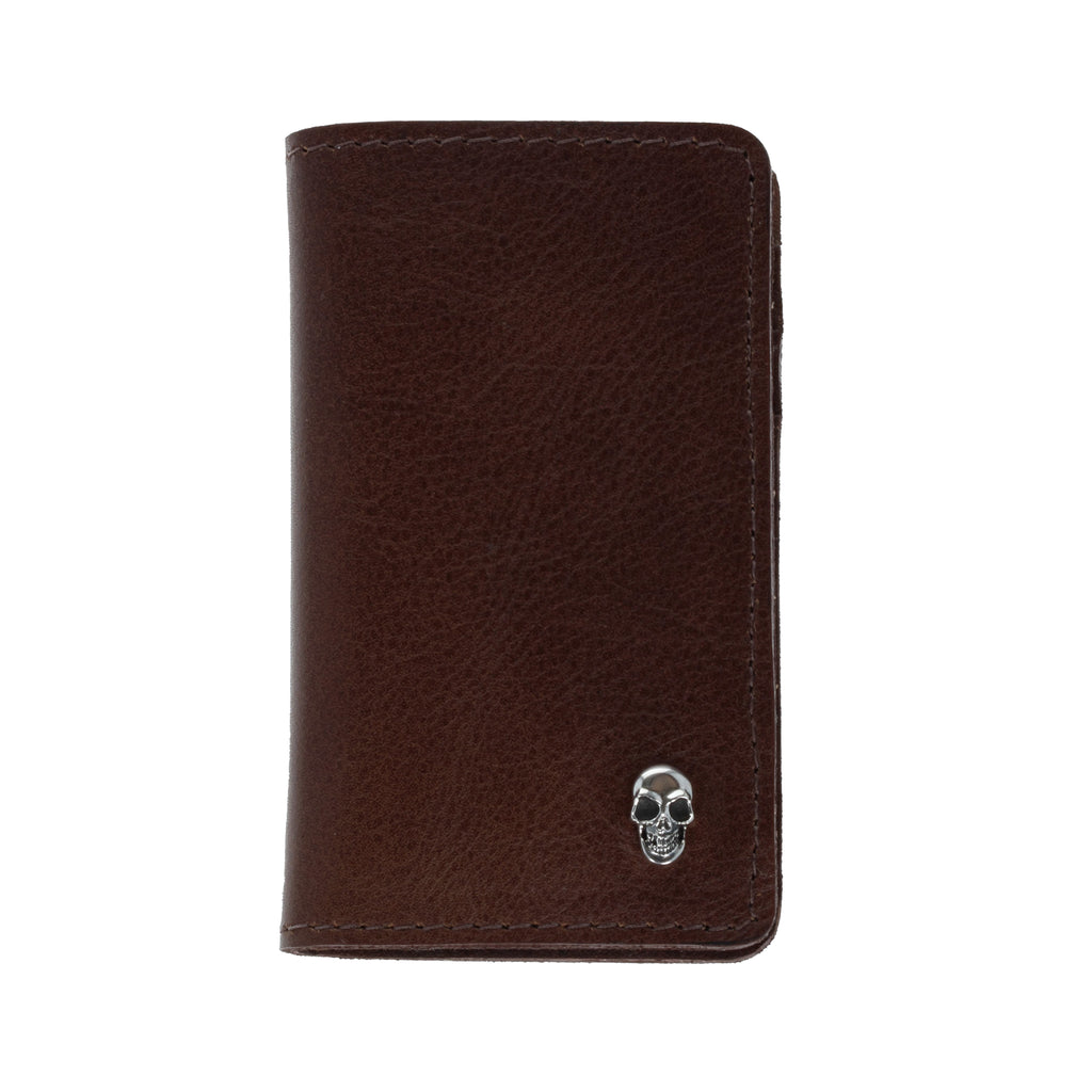 Brown Bifold Card Holder Wallet w/ Silver Skull