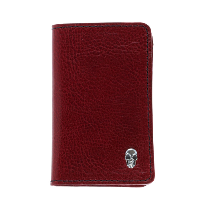 Red Bifold Card Holder Wallet w/ Silver Skull