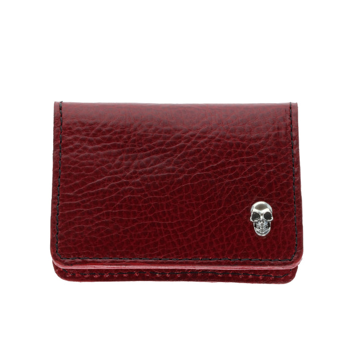 Red Horizontal Bifold Card Holder Wallet w/ Silver Skull