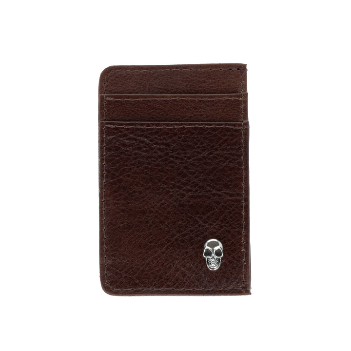 Brown Card Holder Wallet w/ Silver Skull