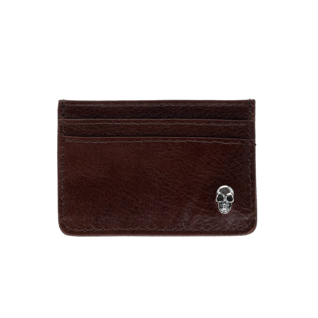 Brown Horizontal Card Holder Wallet w/ Silver Skull