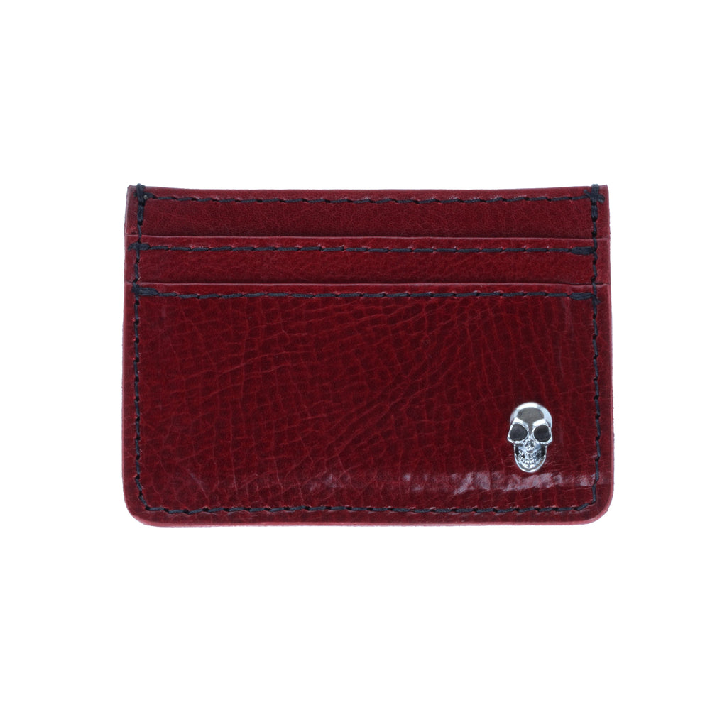 Red Horizontal Card Holder Wallet w/ Silver Skull