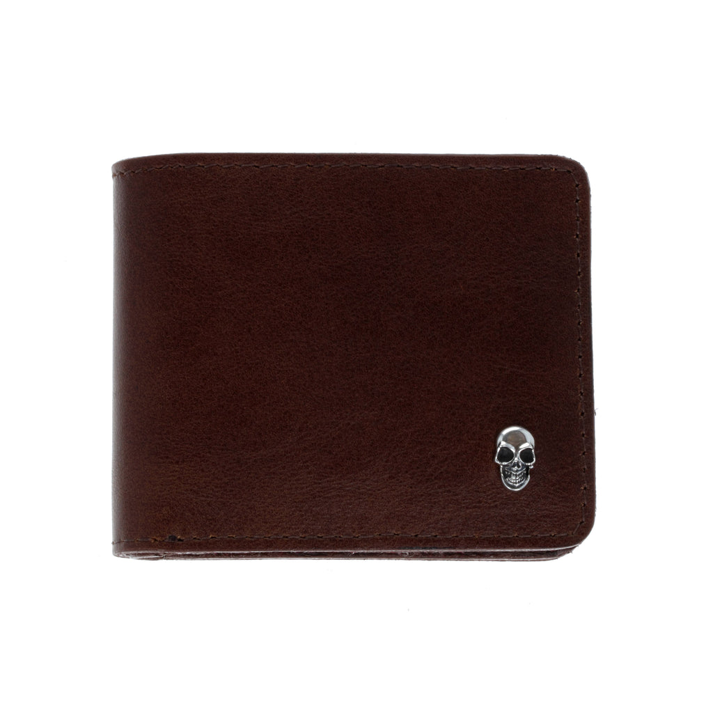 Brown Bilfold Wallet w/ Silver Skull