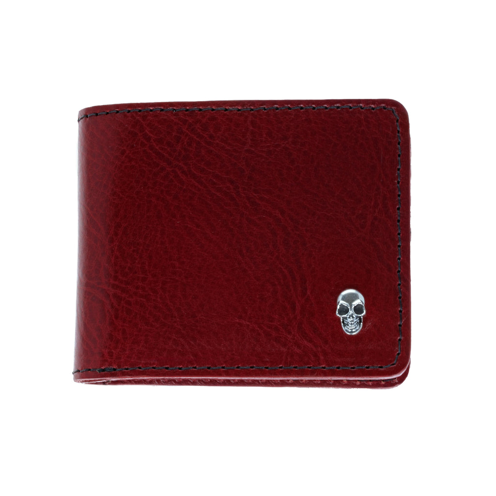 Red Bilfold Wallet w/ Silver Skull