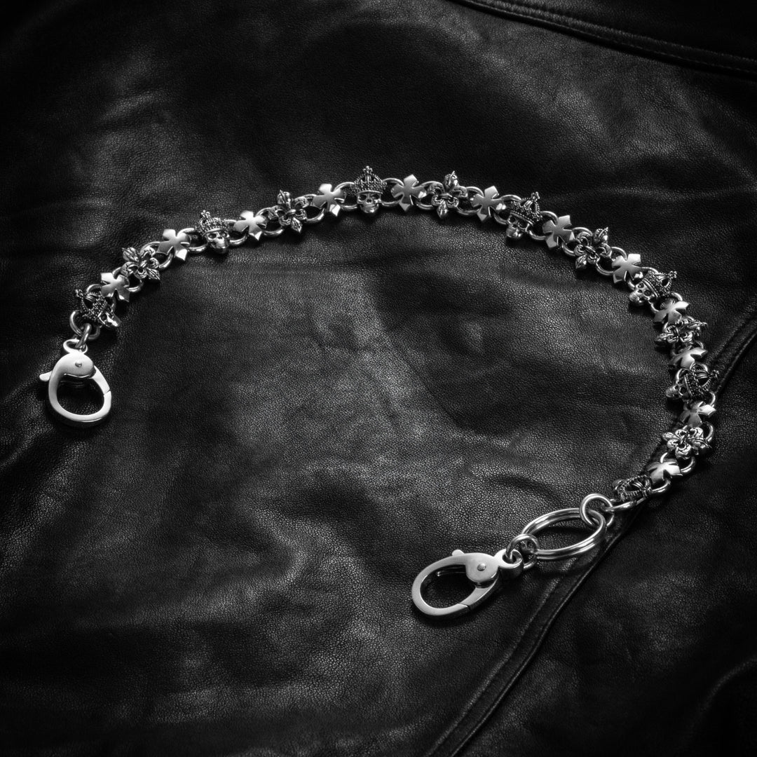 Wallet chain on black leather background