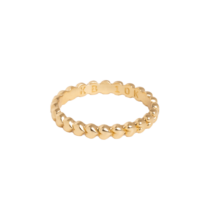 10K Gold Super Micro Heart Stackable Ring on white background