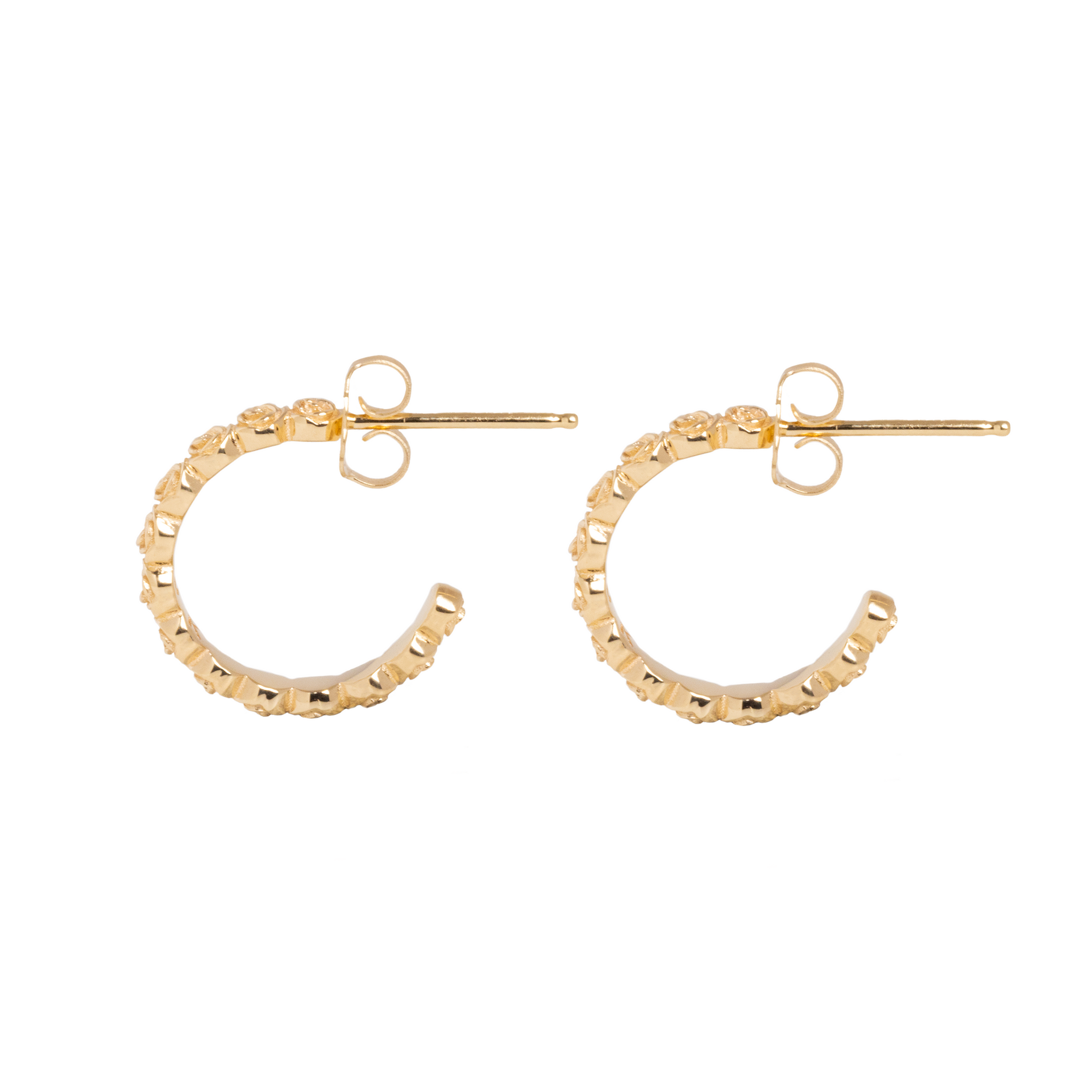 10K Gold Super Micro Rose Earrings on white background side view