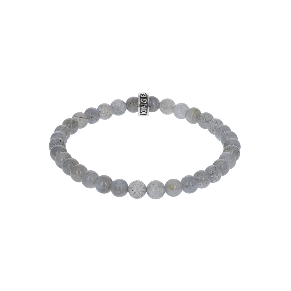 6mm Labradorite Plain Beaded Bracelet w/ Logo Ring white background back