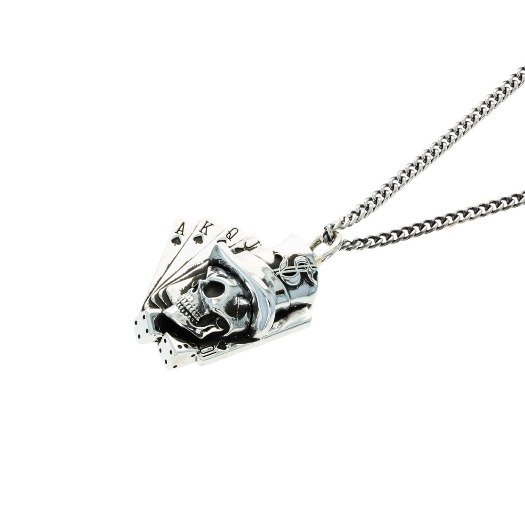 The Gambler Skull Pendant on white background side a top