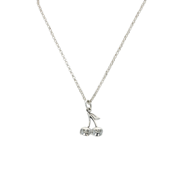 Micro Cherry Pendant on Rolo Chain on white background back