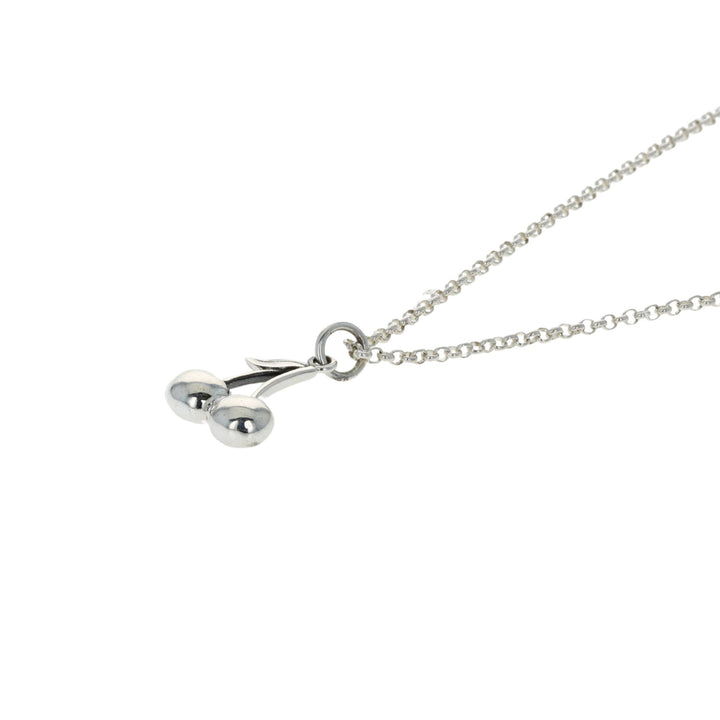 Micro Cherry Pendant on Rolo Chain on white background side a