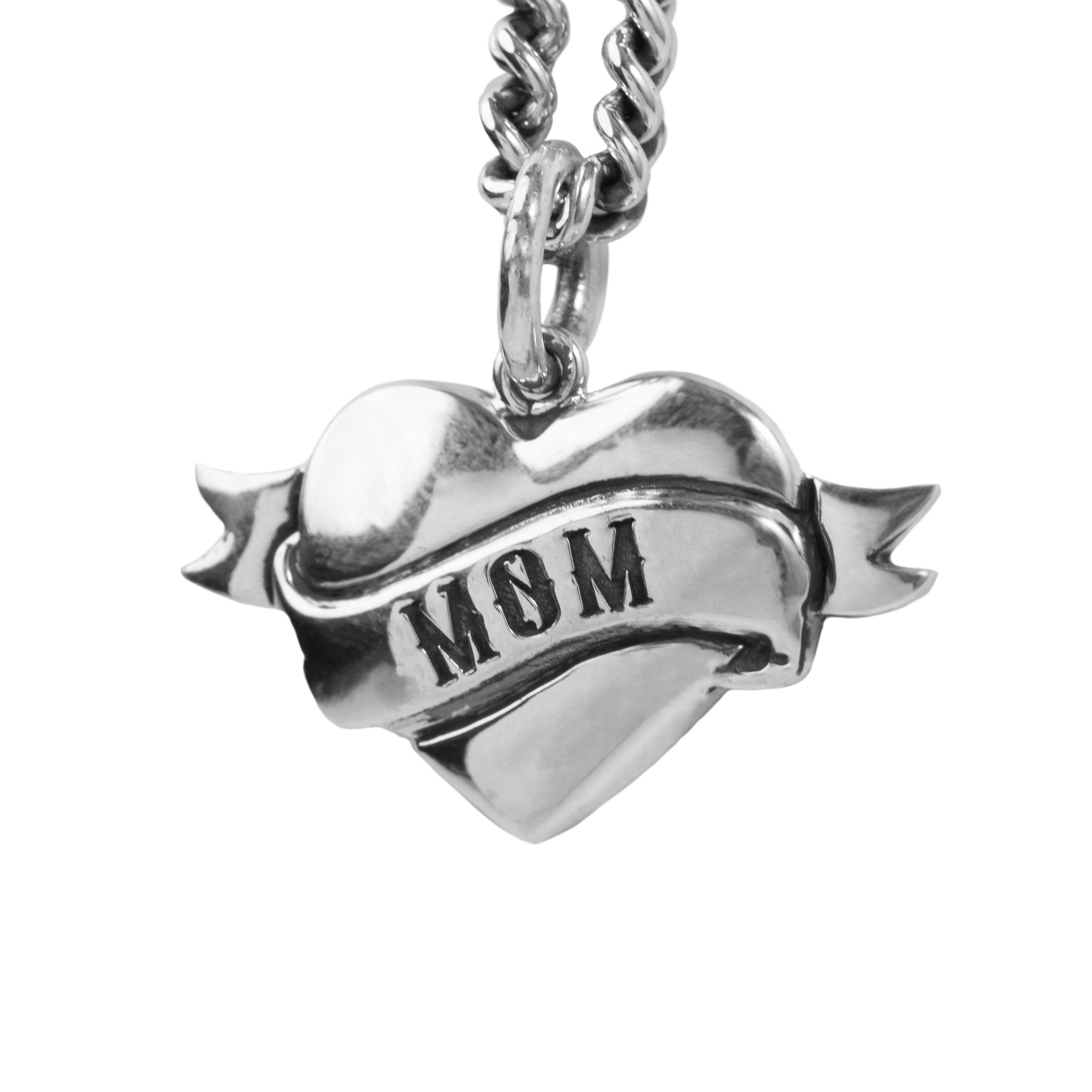 Tattoo Mom Heart Pendant on white background close up