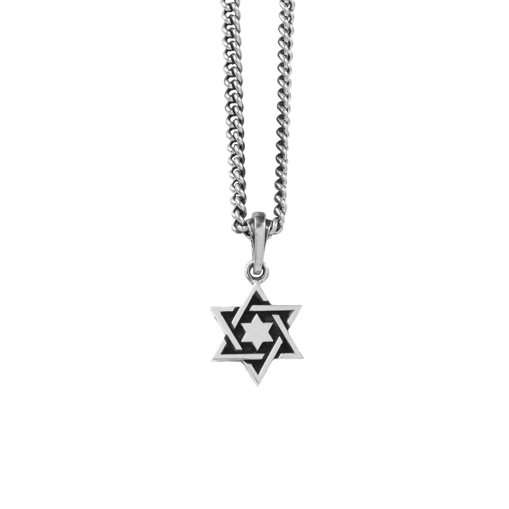 Star of David pendant with smaller star of david in the middle on white background