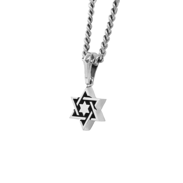 Star of David pendant with smaller star of david in the middle on white background 3/4 view