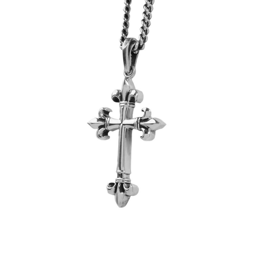 Big FDL Cross Pendant on white background 3/4 view