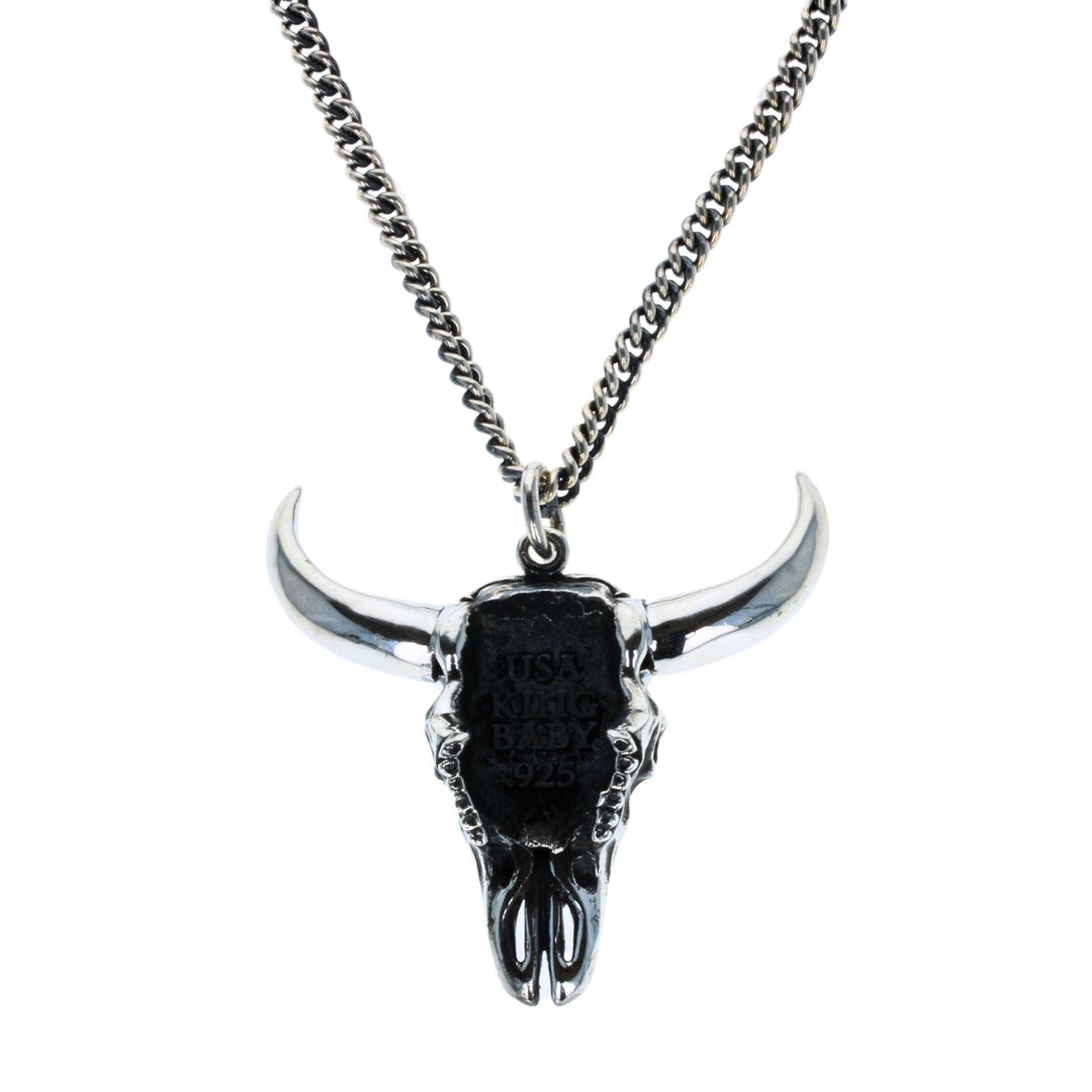Buffalo Skull Pendant on White Background Front Back