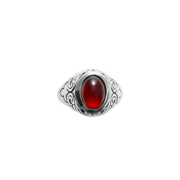 Garnet Oval Stone Ring w/ Wing Detail