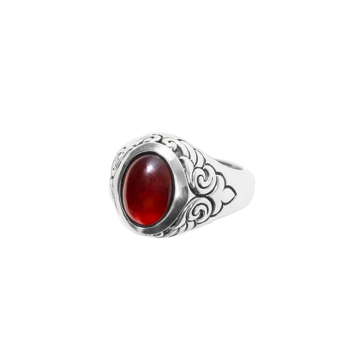 Garnet Oval Stone Ring w/ Wing Detail