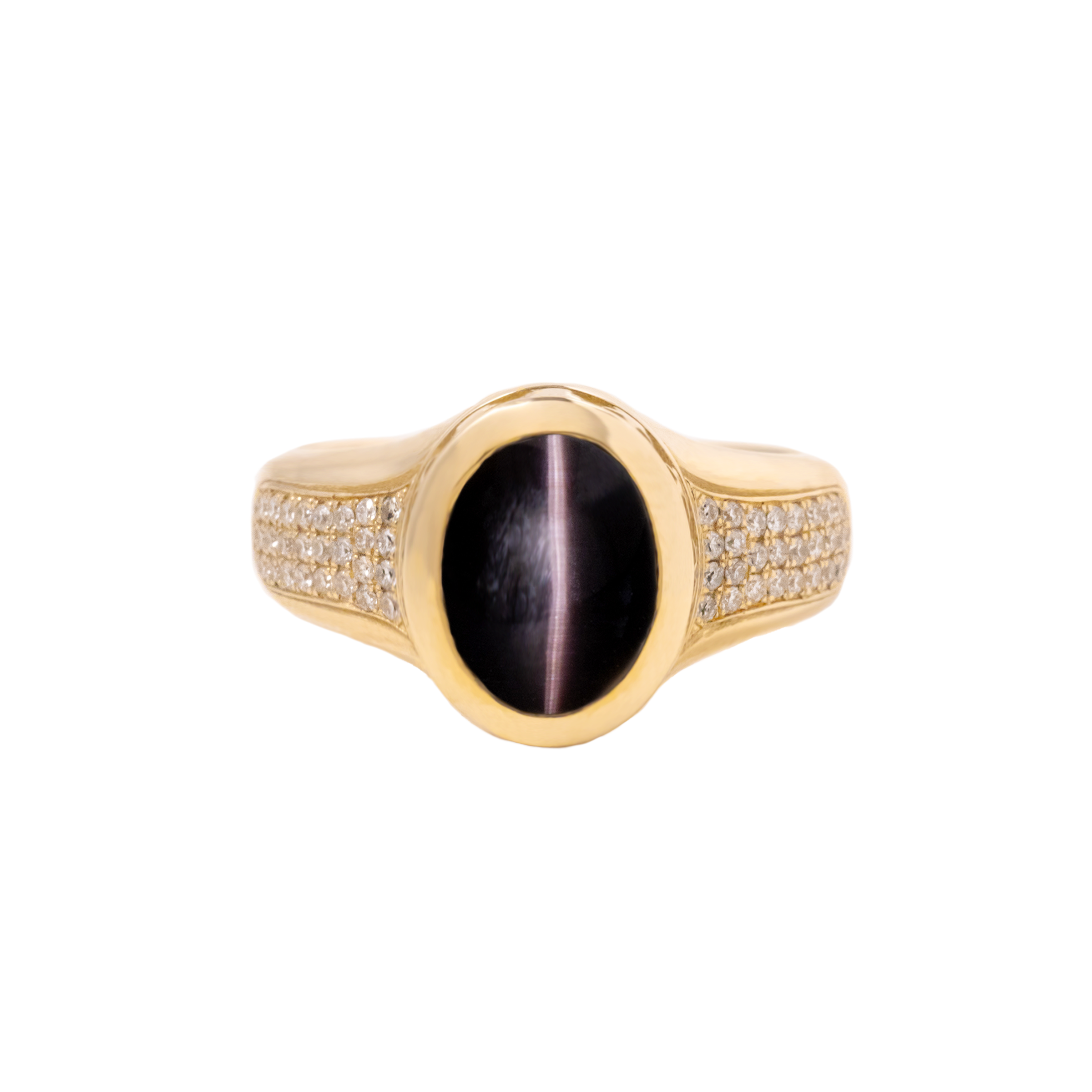 Cat Eye Stone 10K Gold Ring w/ Stars and Diamonds